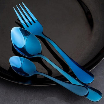 5 YEAR GUARANTEE 50 Gram Premium Shiny Blue Cutlery Set Qareenay Manzil® branded